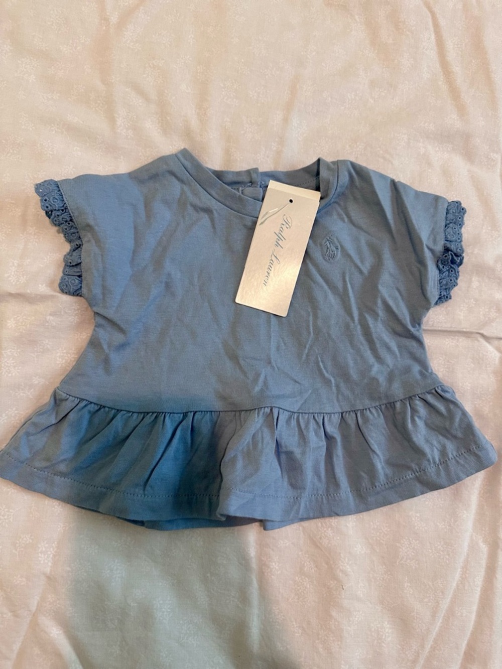 Ralph Lauren Light Blue Ruffle-Hem Short Sleeve Tee